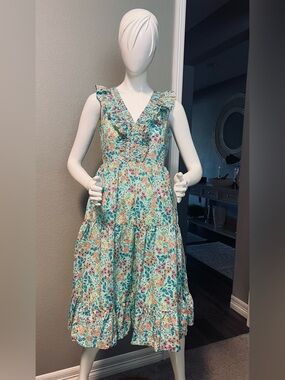J Crew Printed V-neck smocked midi dress size 6P